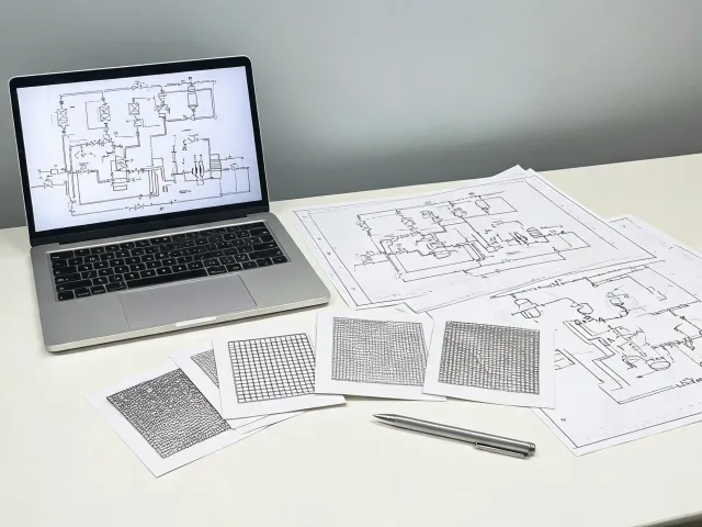 Illustration of a pelletizing specification packet and inquiry desk, not a real storefront map